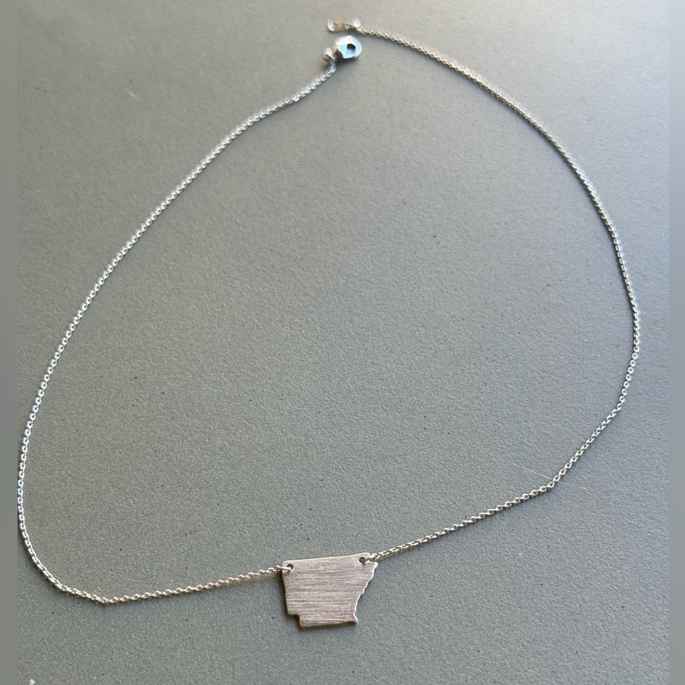 Silver Tone Arkansas State Charm Chain Necklace